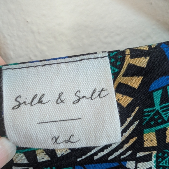 Silk and Salt Womens XL Wrap Midi Dress Boho Geometric Print - Picture 3 of 7